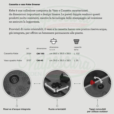 Vaso Quadro Kebe Greener doppia parete con rotelle cm 40