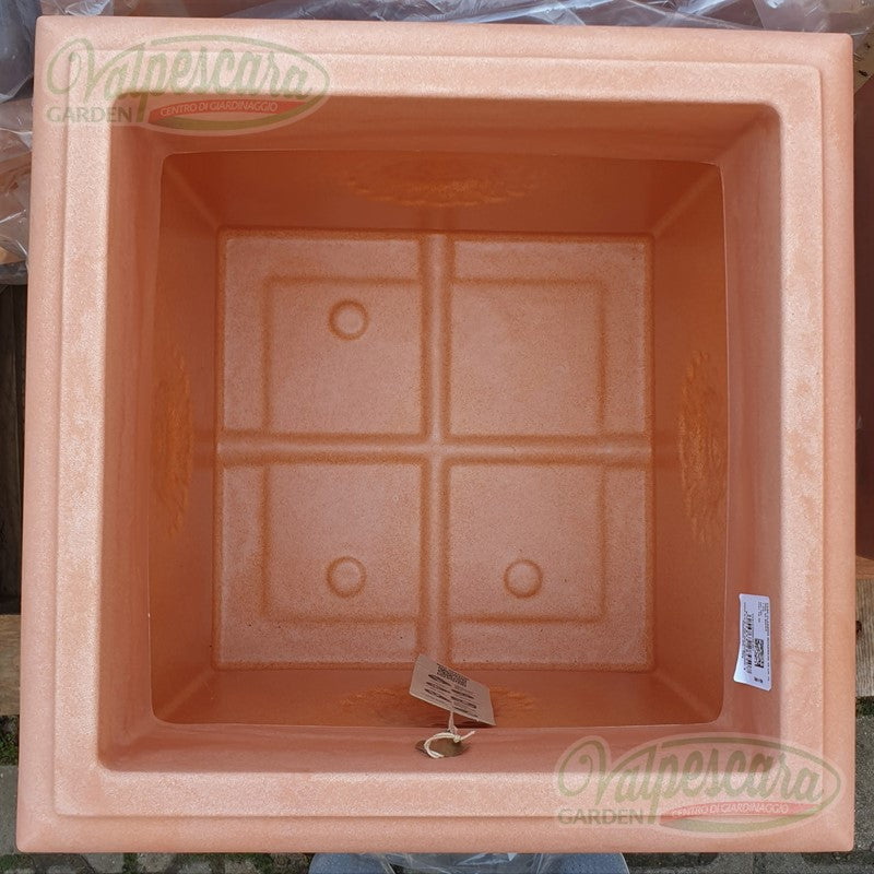Vaso Quadrato In Plastica Resistente - Colore Terracotta, Con Fori Di Drenaggio - Prodotto In UE, Per Interni/Esterni