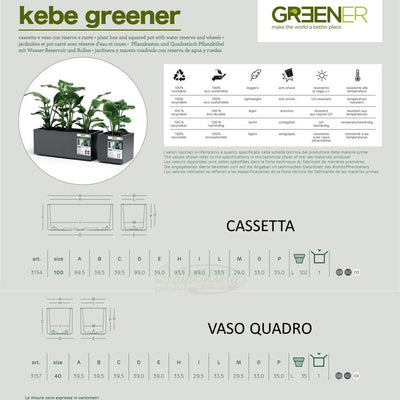 Vaso Quadro Kebe Greener doppia parete con rotelle cm 40