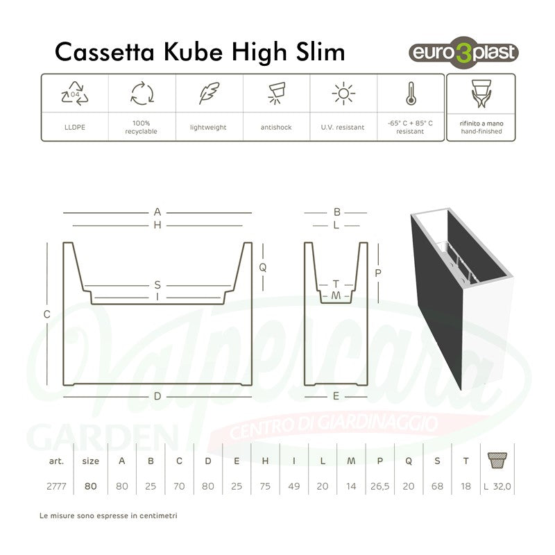 Cassetta Kube High Slim cm 80x25x70h - vari colori
