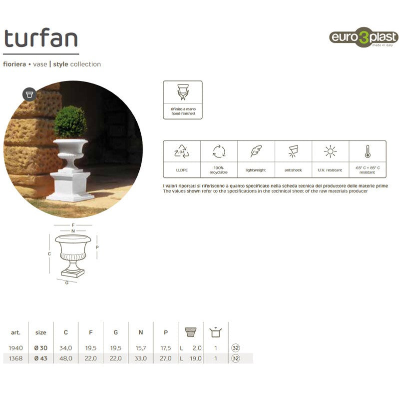 Fioriera Turfan cm 43x47h Bianco e Nero metal