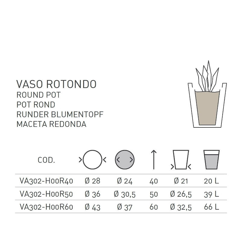 Vaso Genesis Rotondo h40, h50, h60 - vari colori
