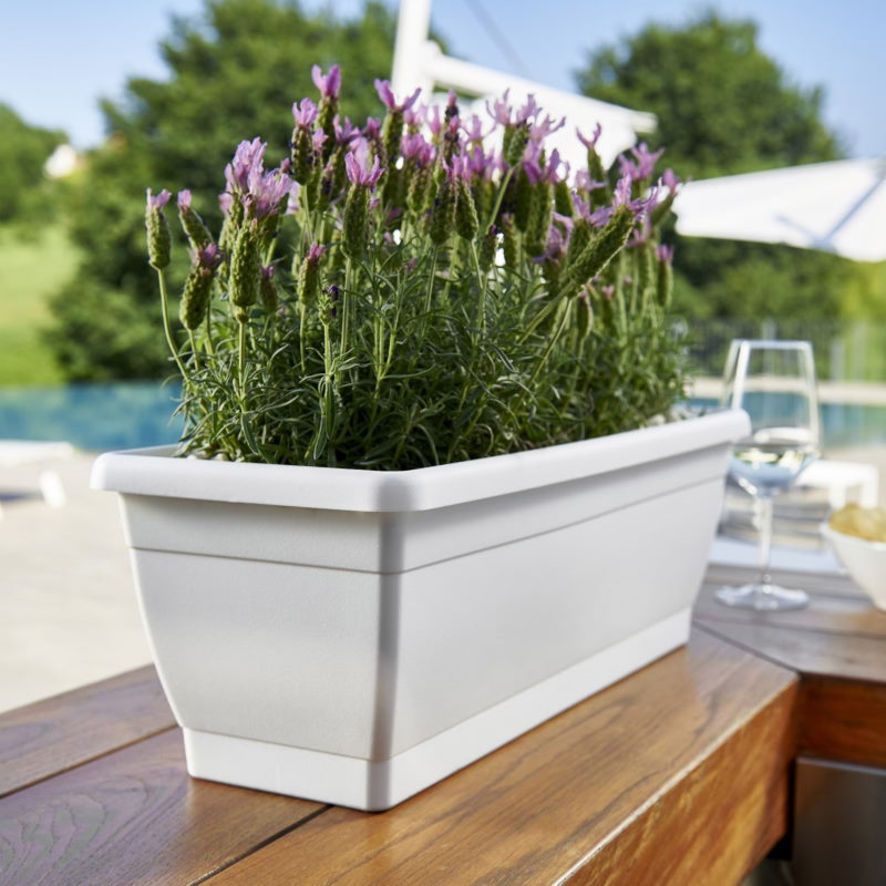 POKM Toolsmarket GmbH Fioriera da balcone con sottovaso, 40 cm, colore: bianco POKM Toolsmarket GmbH Fioriera da balcone con sottovaso, 40 cm, colore: bianco