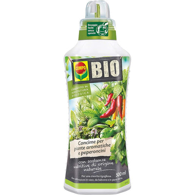 Concime liquido per piante Aromatiche e Peperoncini Compo Bio 500 ml.