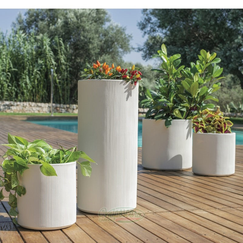 Vaso Cilindro TERRAE In Pietra, Bianco, 20 Cm, Resistente Ai Raggi UV Per Esterno - 3