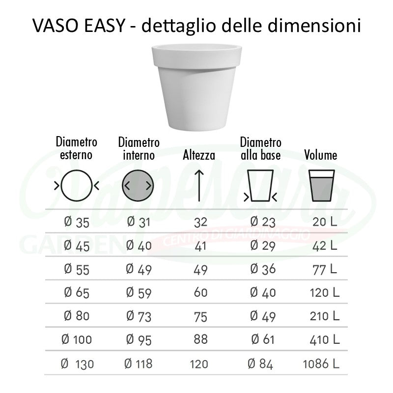 Vaso Rotondo Easy da 35 a 130 cm - vari colori