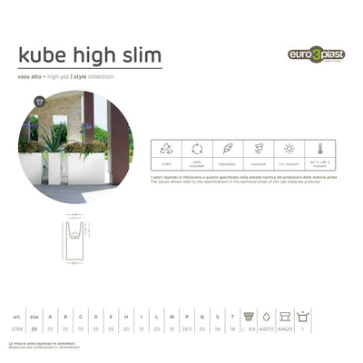 Vaso Kube High Slim cm 25x25x70h - vari colori