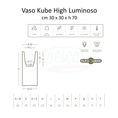 Vaso Luminoso Kube High cm 30x30x70h in resina